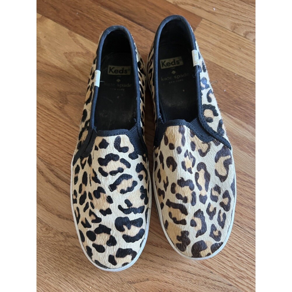 Kate Spade x Keds Double Decker Sneakers Leopard Print Calf Hair Slip 7.5